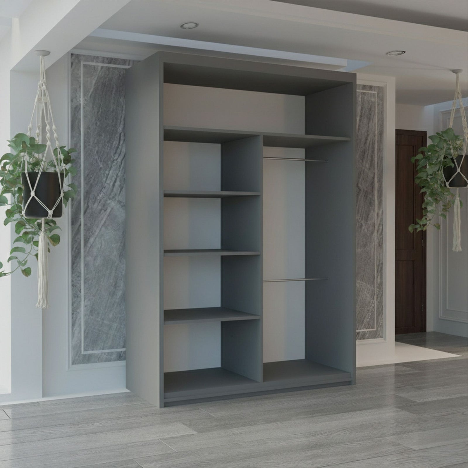 CHOICEWARDROBE Modern Sliding Wardrobe with LED Light W120cm x H217cm x D62cm in Grey – image 3