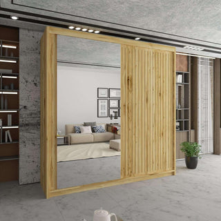 CHOICEWARDROBE Sleek Sliding Mirror Wardrobe with LED Various Sizes W150cm x H217cm in Brown – image 1
