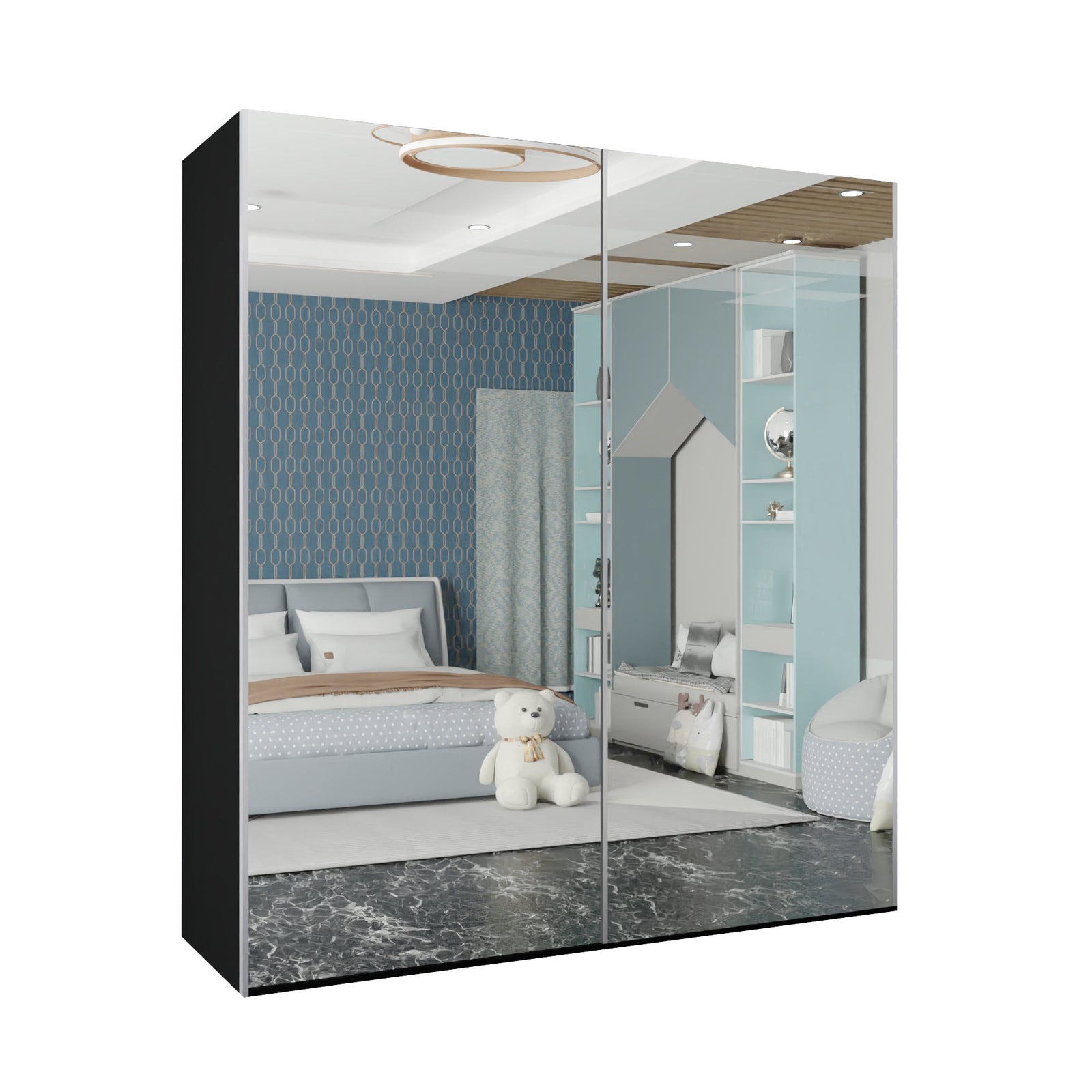 CHOICEWARDROBE Modern Double Door Sliding Wardrobe W200cm x H217cm x D62cm in Black – image 2