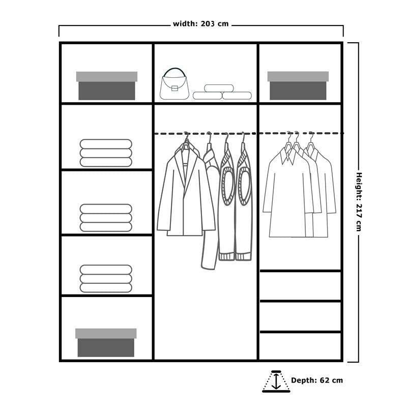 CHOICEWARDROBE Modern Double Door Sliding Wardrobe W200cm x H217cm x D62cm in Black – image 3