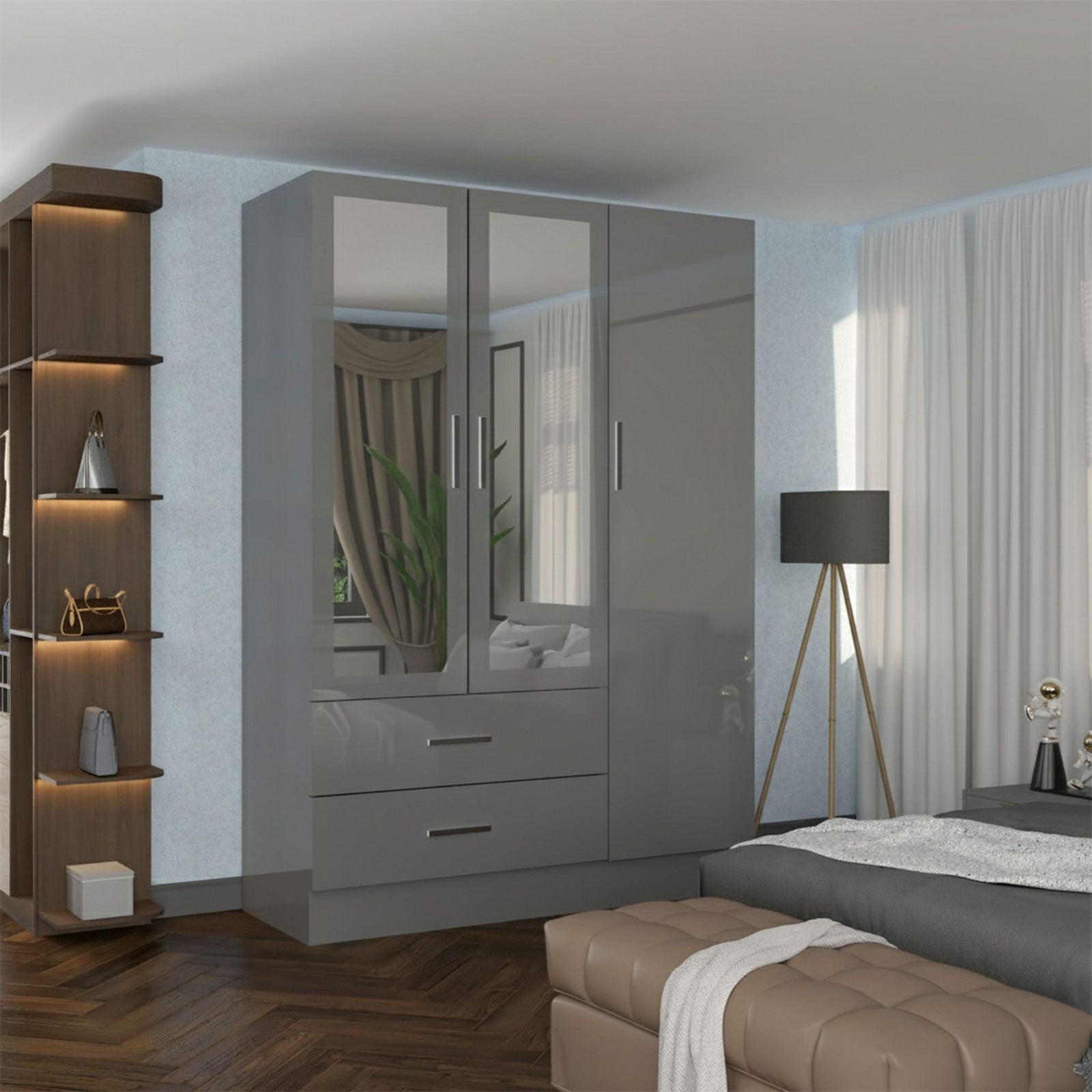 CHOICEWARDROBE Modern High Gloss 3 Door Hinged Wardrobe W120cm x H200cm in Grey – image 1
