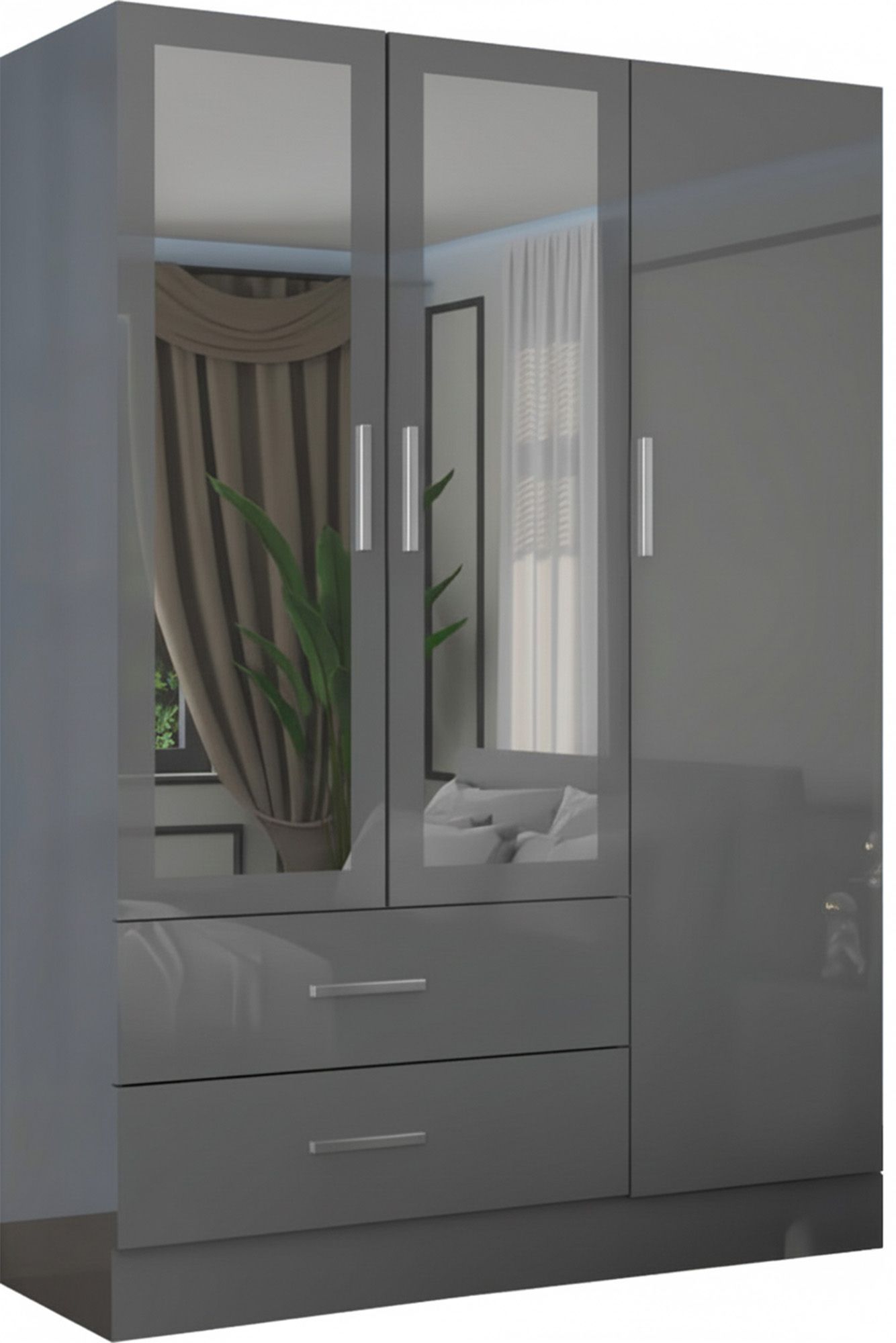 CHOICEWARDROBE Modern High Gloss 3 Door Hinged Wardrobe W120cm x H200cm in Grey – image 2