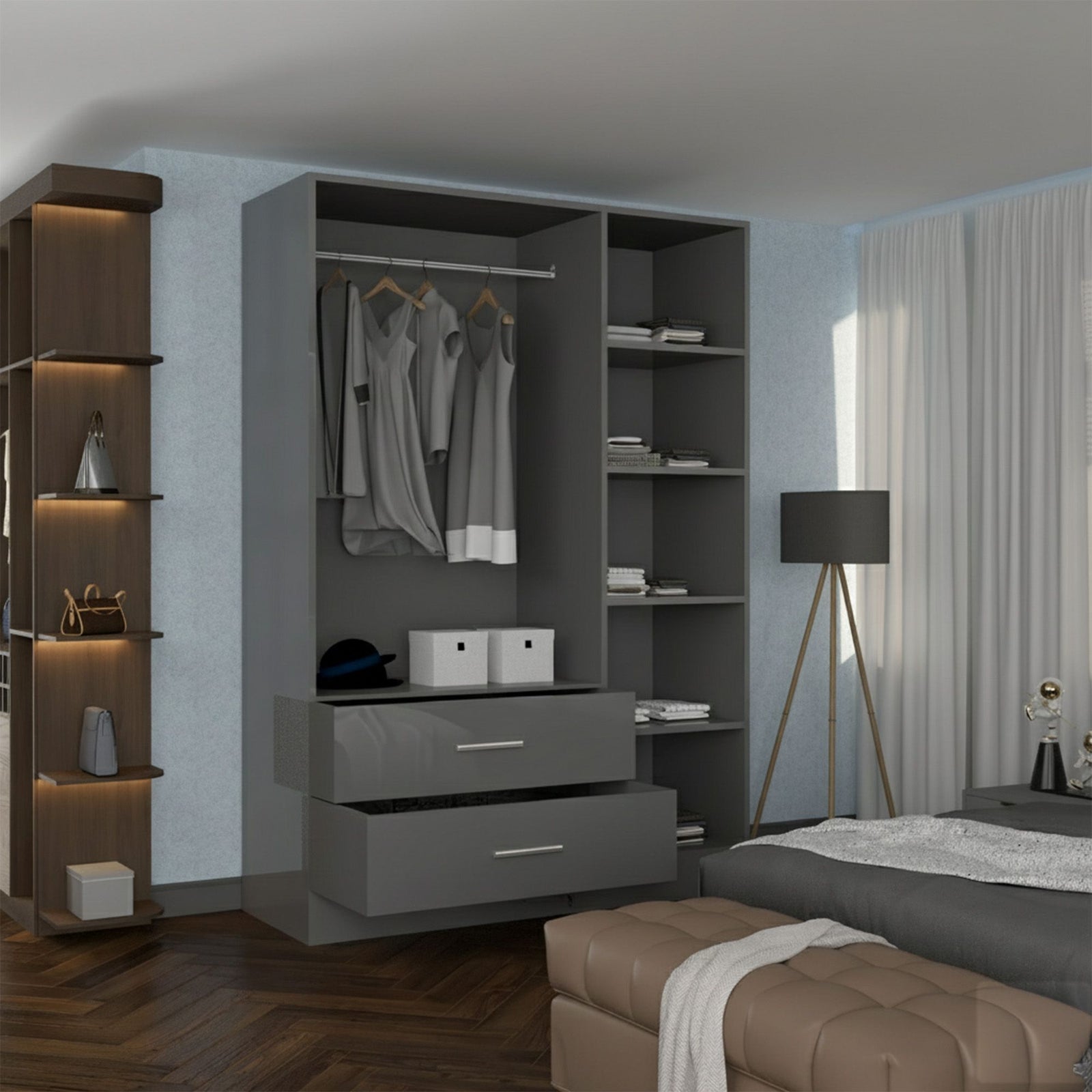 CHOICEWARDROBE Modern High Gloss 3 Door Hinged Wardrobe W120cm x H200cm in Grey – image 4