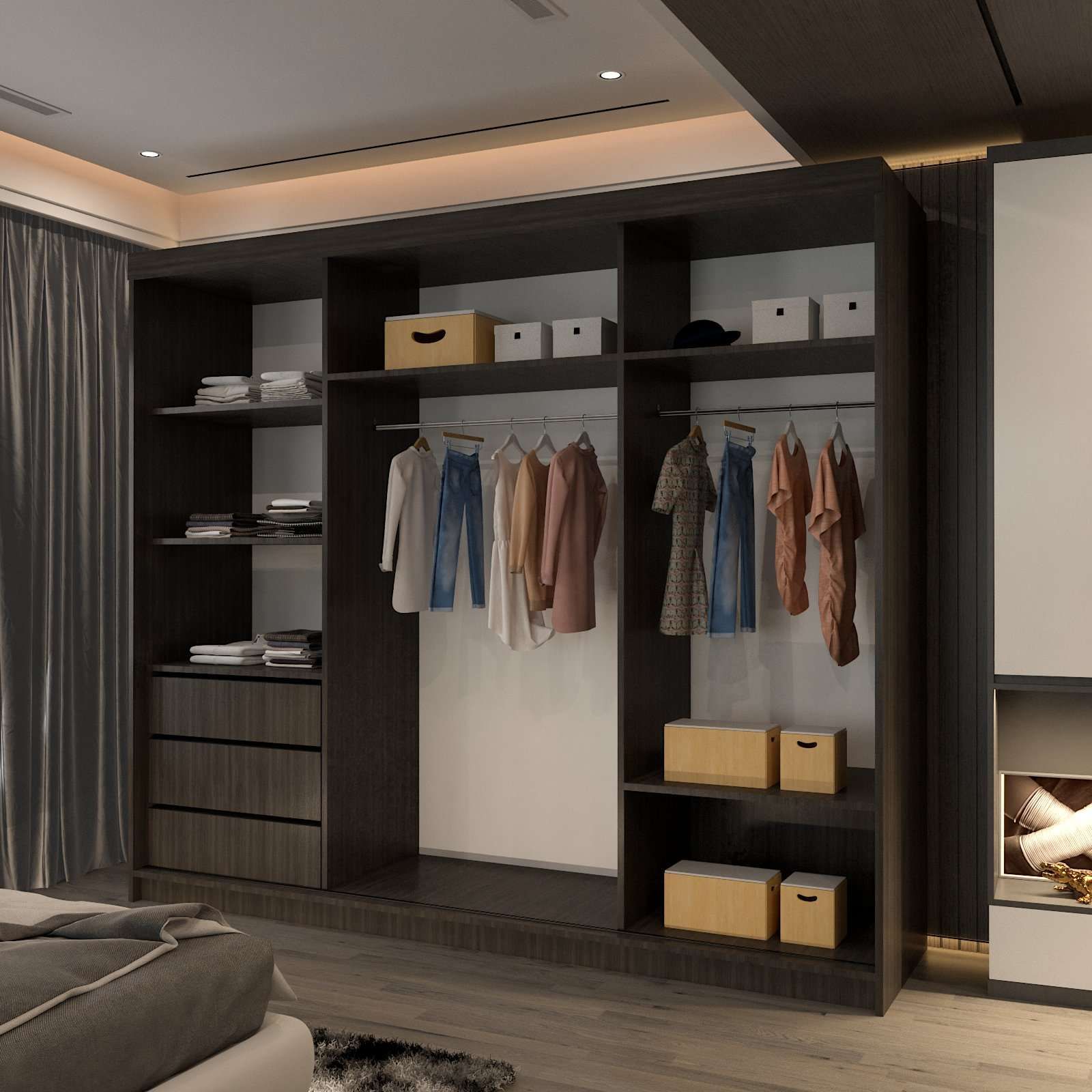 CHOICEWARDROBE Large Sliding Mirror Wardrobe with LED Modern Storage W250cm x H217cm in Dark Brown – image 2