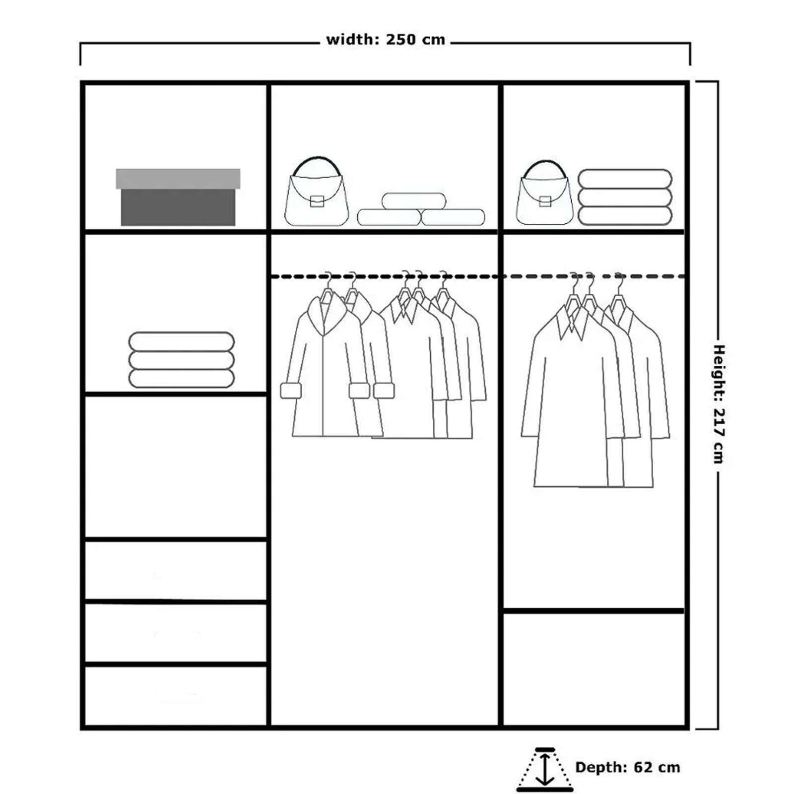 CHOICEWARDROBE Large Sliding Mirror Wardrobe with LED Modern Storage W250cm x H217cm in Dark Brown – image 3