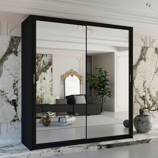 CHOICEWARDROBE Double Mirror Sliding Wardrobe With LED Light W120cm x H217cm x D62cm in Black – image 1