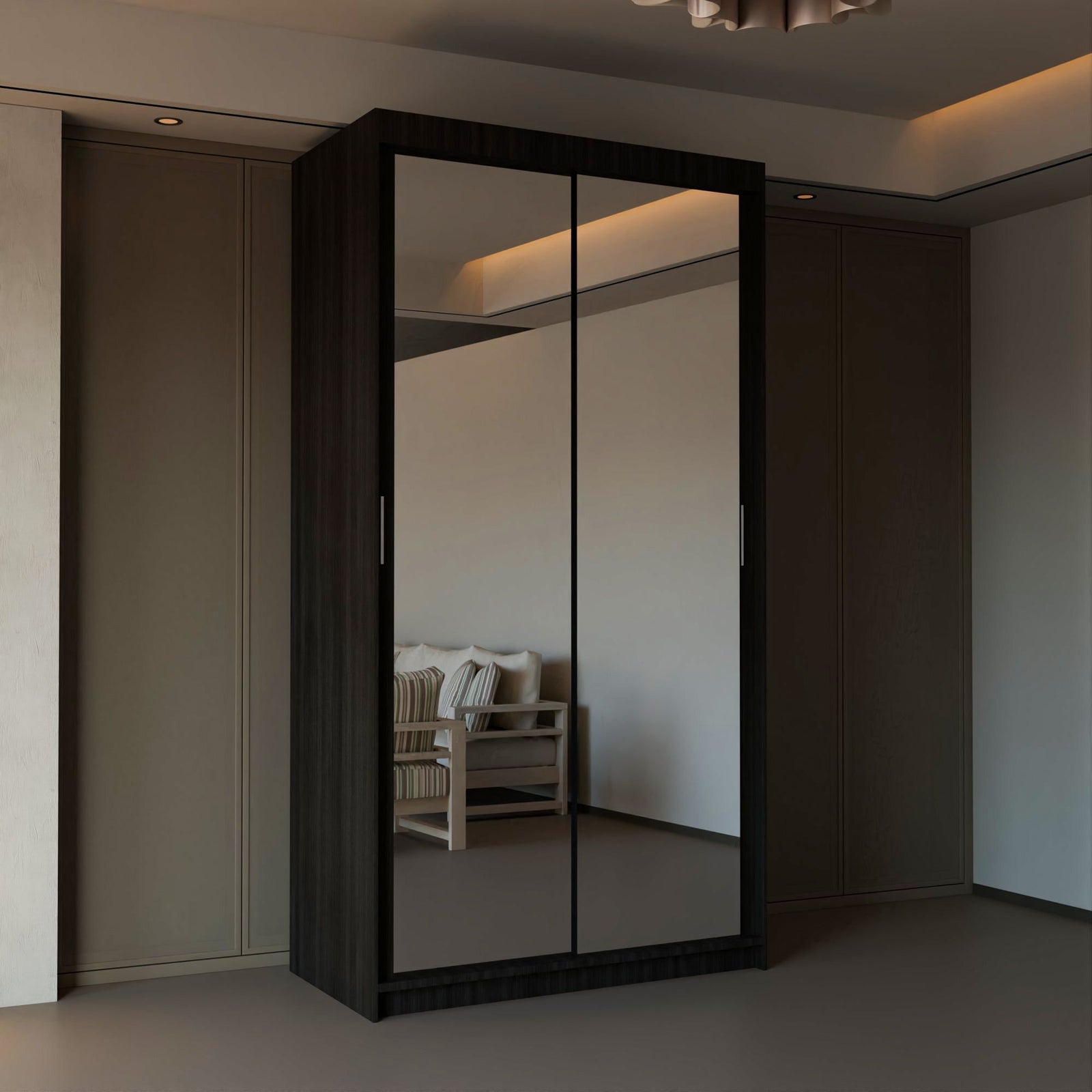 CHOICEWARDROBE Modern Double Sliding Door Wardrobe 90cm X 200cm in Dark Brown – image 1