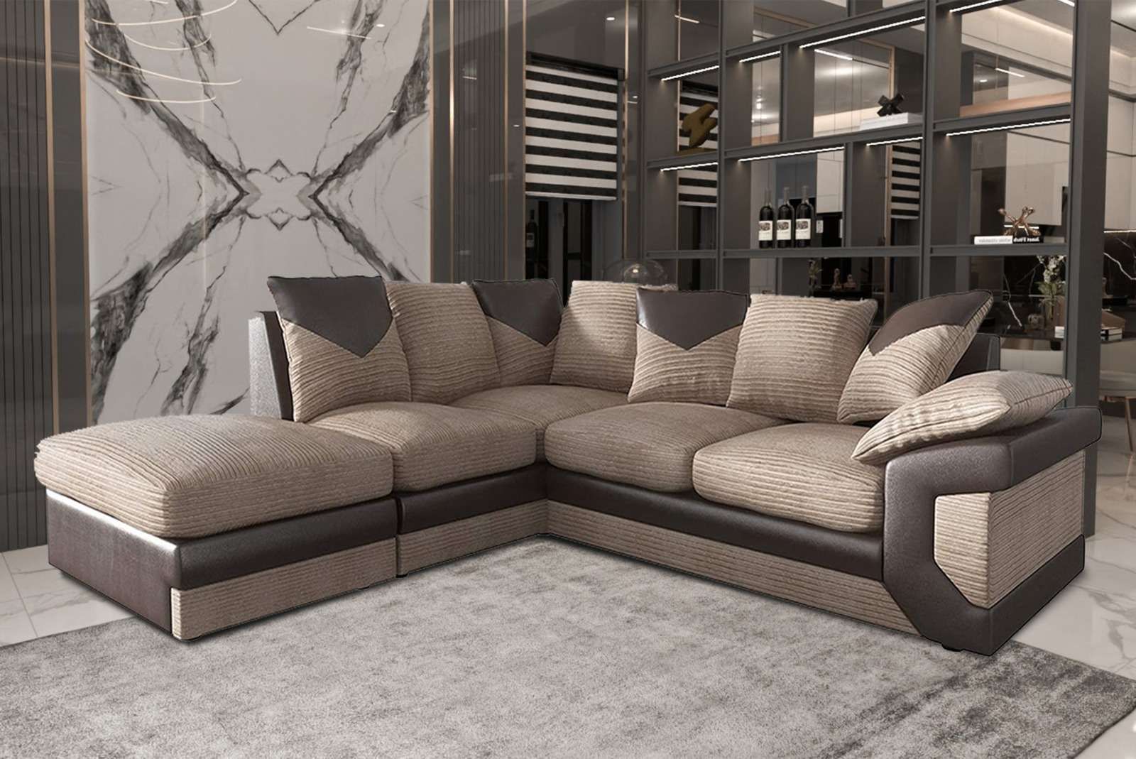 CHOICEWARDROBE Donna Fabric 3+2 and Corner Seated Sofa Set - Left Corner in Brown – image 1