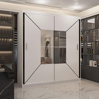 CHOICEWARDROBE Modern Double Sliding Wardrobe with LED Light W 203 x H 217 x D 62 in White – image 1