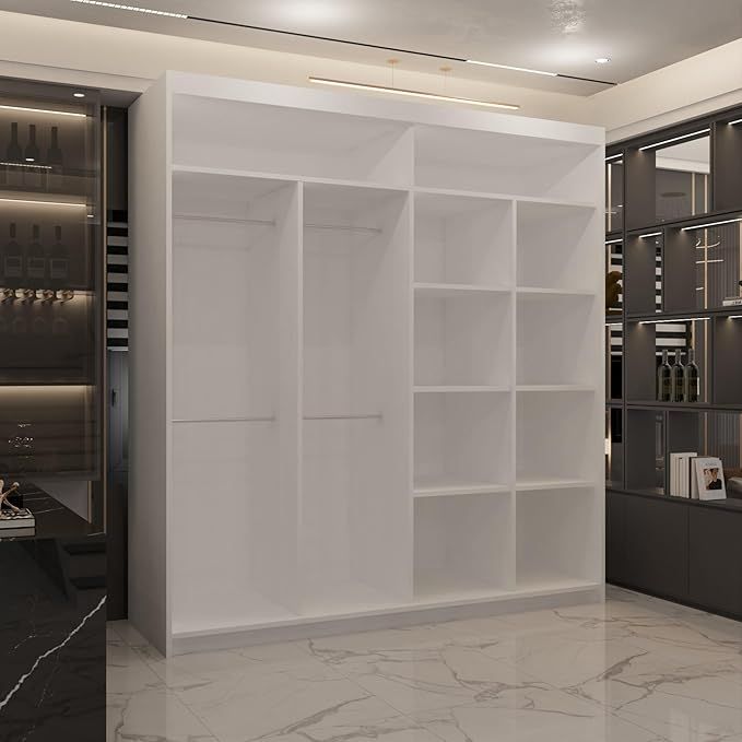 CHOICEWARDROBE Modern Double Sliding Wardrobe with LED Light W 203 x H 217 x D 62 in White – image 2