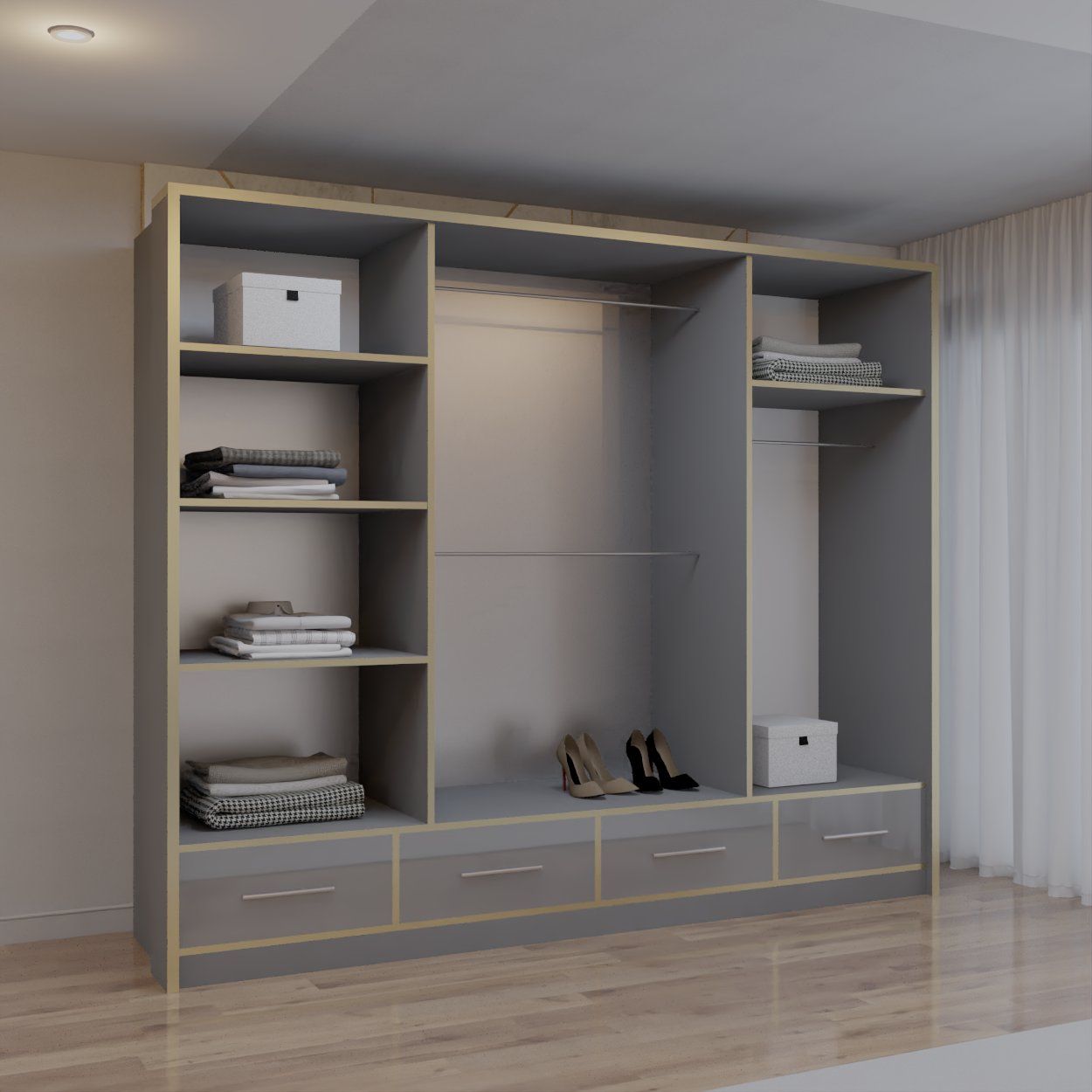 CHOICEWARDROBE Modern High Gloss Sliding Wardrobe with LED Light 253cm x 220cm in Grey – image 3
