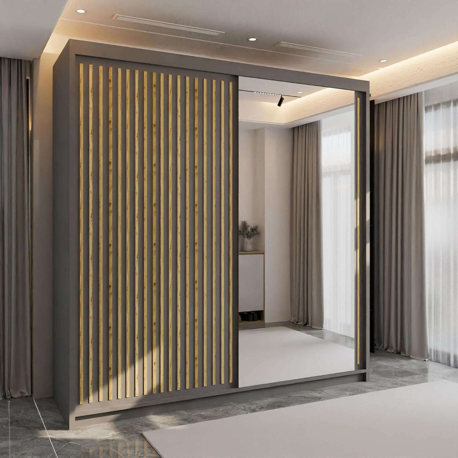 CHOICEWARDROBE Ronni Sliding Door Wardrobe 150cm X 217cm in Grey – image 1