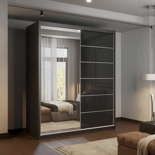 CHOICEWARDROBE Fusion High Gloss Sliding Mirror Door Wardrobe 150cm X 200cm in Black – image 1