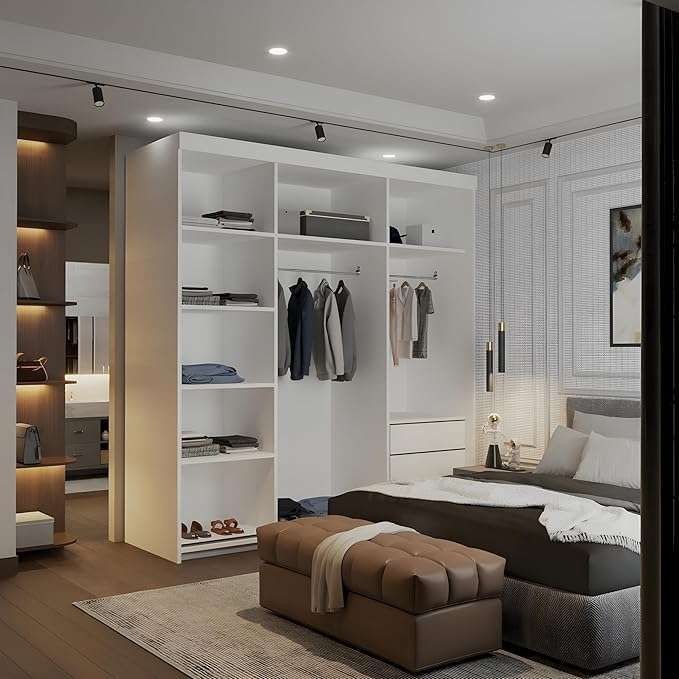 CHOICEWARDROBE Modern Double Sliding Wardrobe with LED Light W203cm x H217cm x D62cm in White – image 3