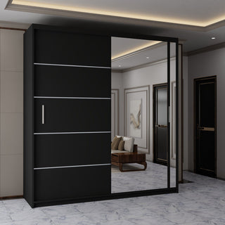 CHOICEWARDROBE Contemporary 2-Door Sliding Wardrobe with Mirror Door W150cm x H217cm in Black – image 1