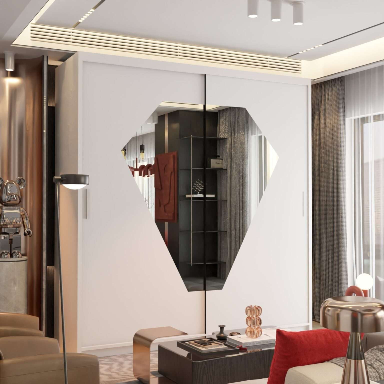 CHOICEWARDROBE Modern Double Sliding Wardrobe with LED Light W 150 x H 217 x D 62 in White – image 1