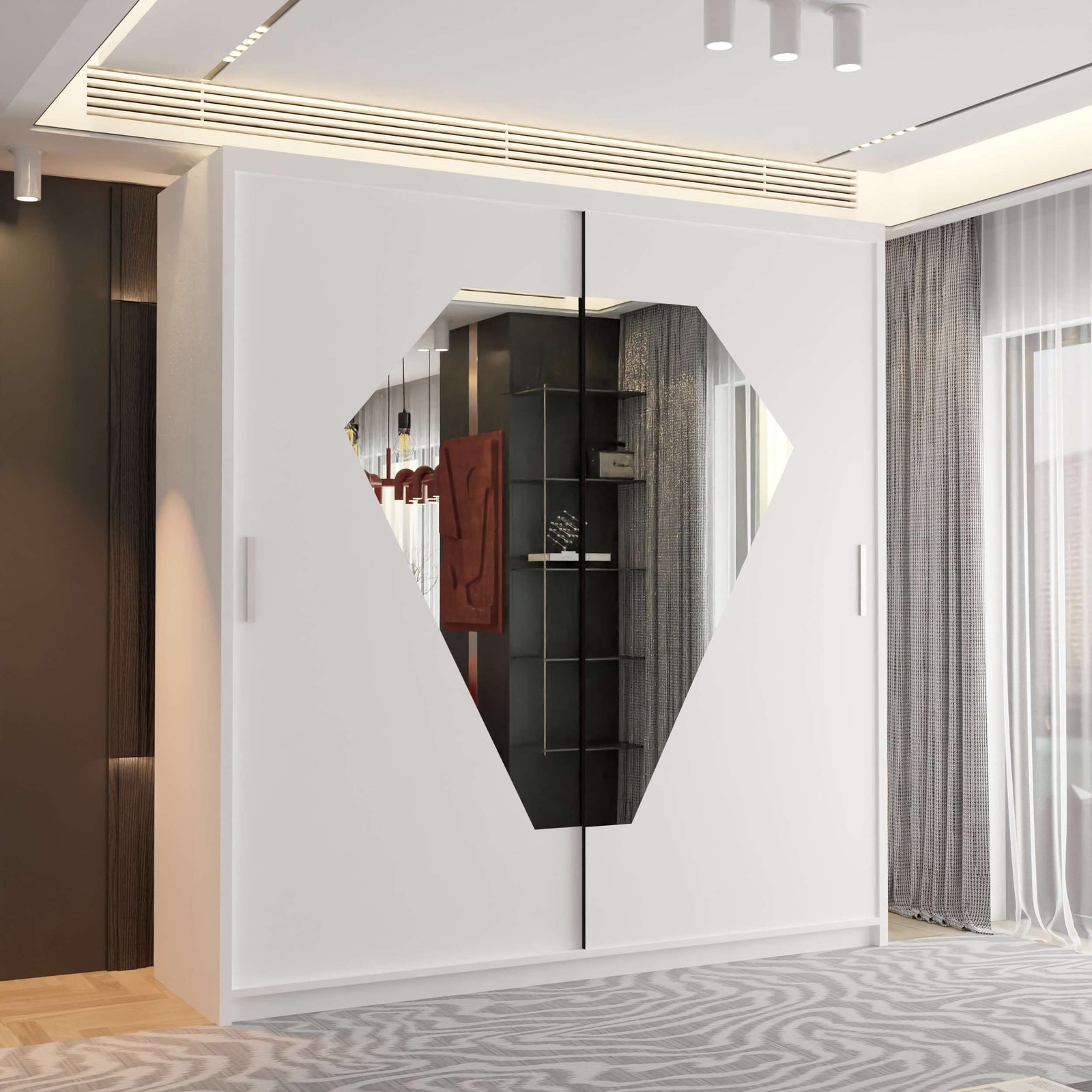 CHOICEWARDROBE Modern Double Sliding Wardrobe with LED Light W 150 x H 217 x D 62 in White – image 2