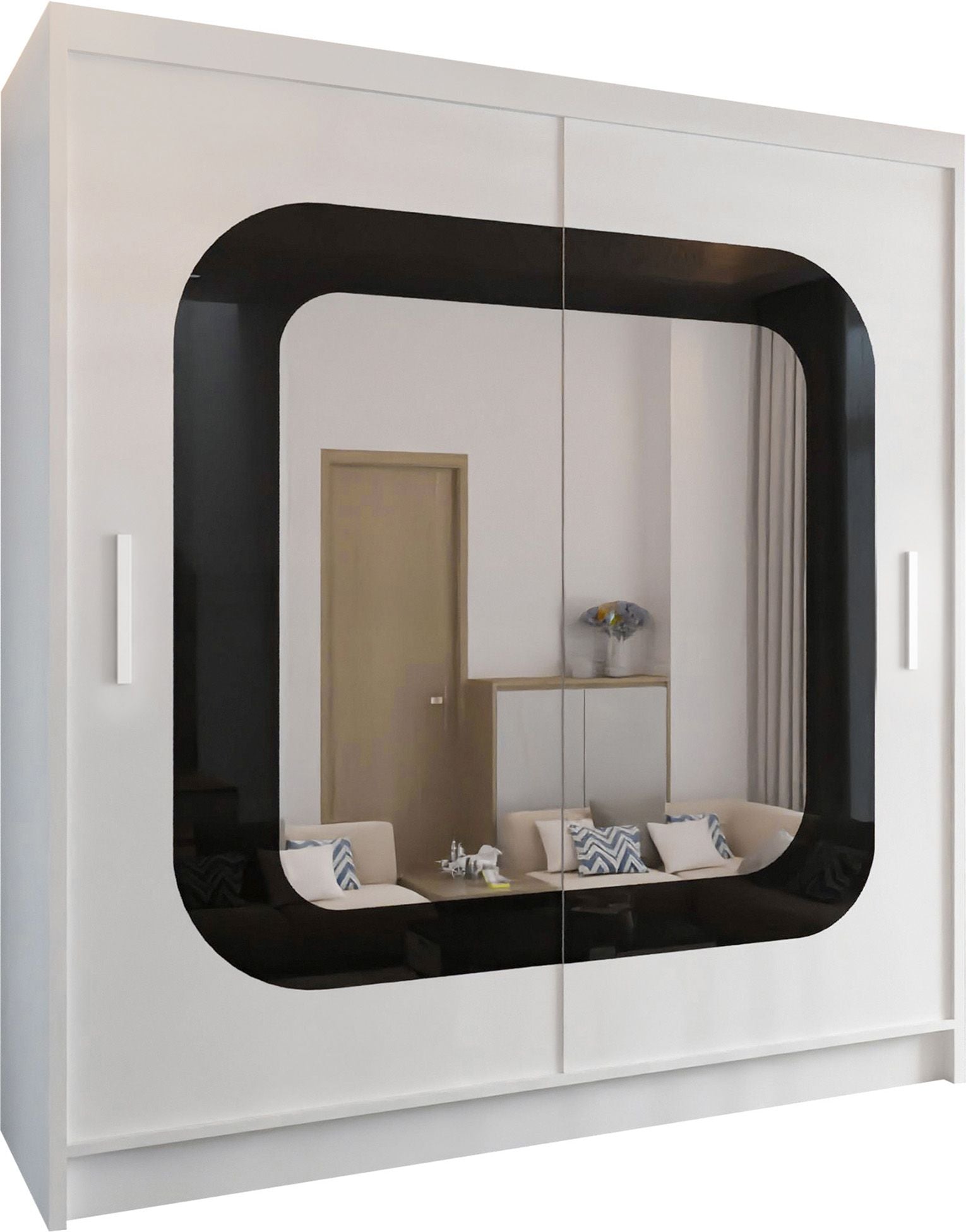 CHOICEWARDROBE Chenai Sliding Door Wardrobe with Mirror Glass Design W203cm x H217cm in White – image 2