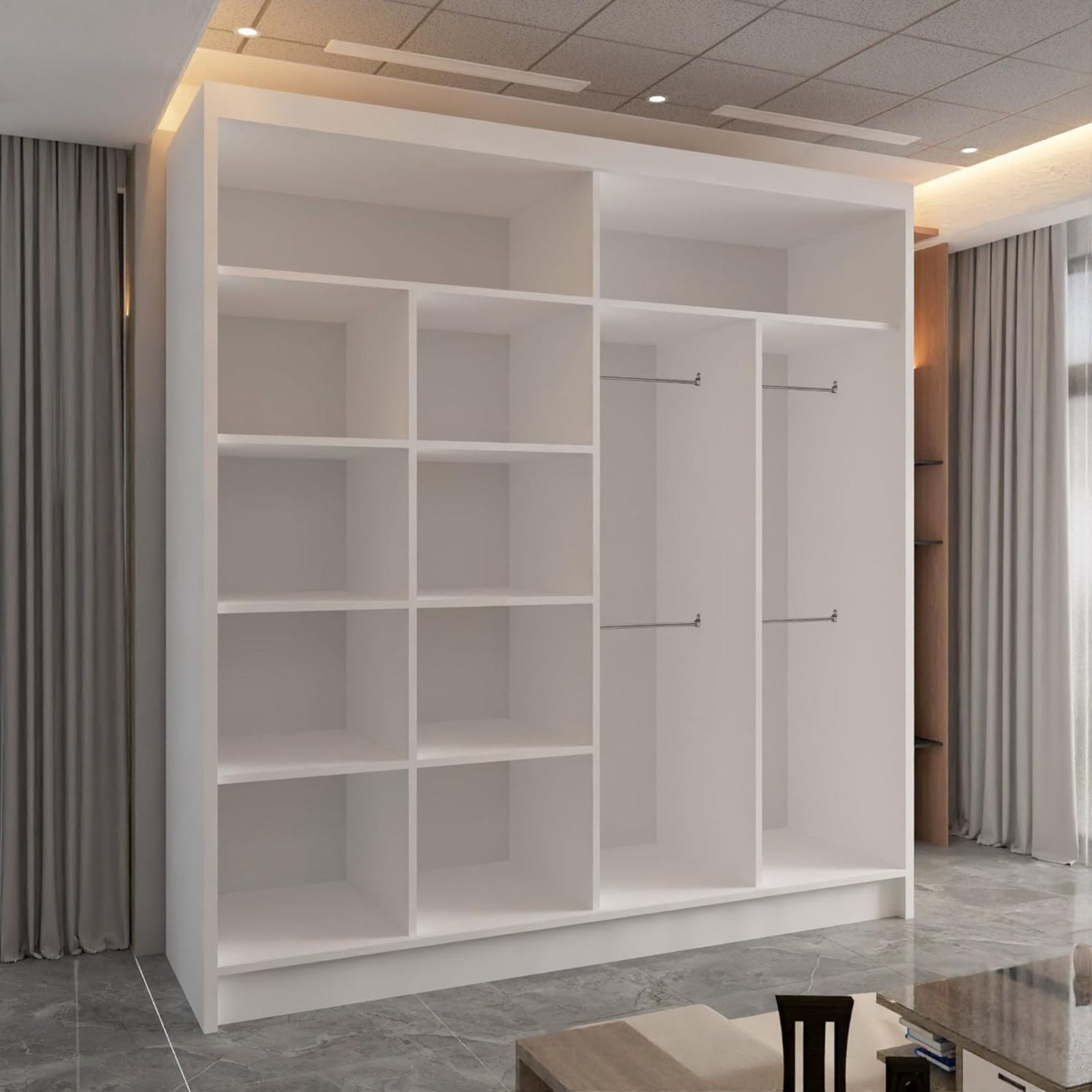 CHOICEWARDROBE Chenai Sliding Door Wardrobe with Mirror Glass Design W203cm x H217cm in White – image 3