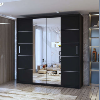 CHOICEWARDROBE Eden Double Mirror Sliding Door Wardrobe 180cm X 217cm in Black – image 1