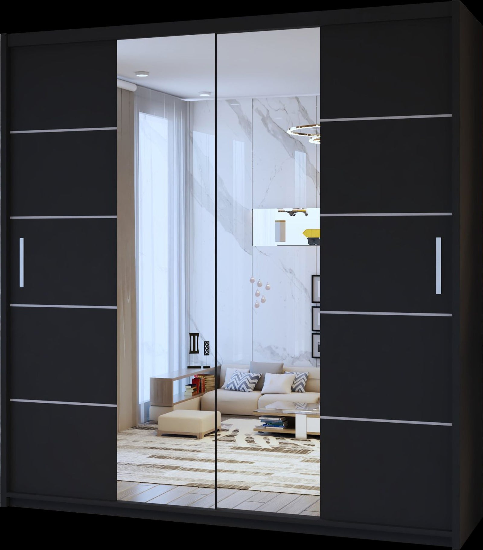 CHOICEWARDROBE Eden Double Mirror Sliding Door Wardrobe 180cm X 217cm in Black – image 2