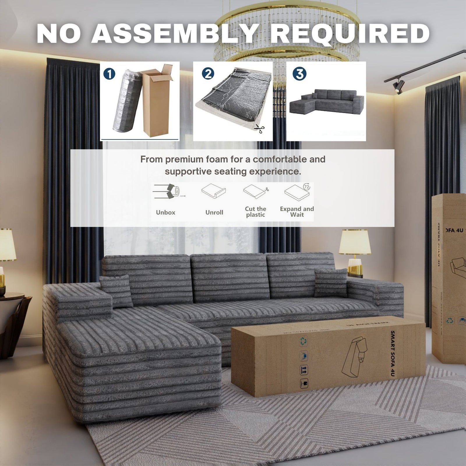 CHOICEWARDROBE Smart Left Corner Sofa – No Assembly Required in Grey – image 1