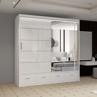 CHOICEWARDROBE Luxury High Gloss Sliding Wardrobe with LED Light W208cm x H220cm in White – image 1