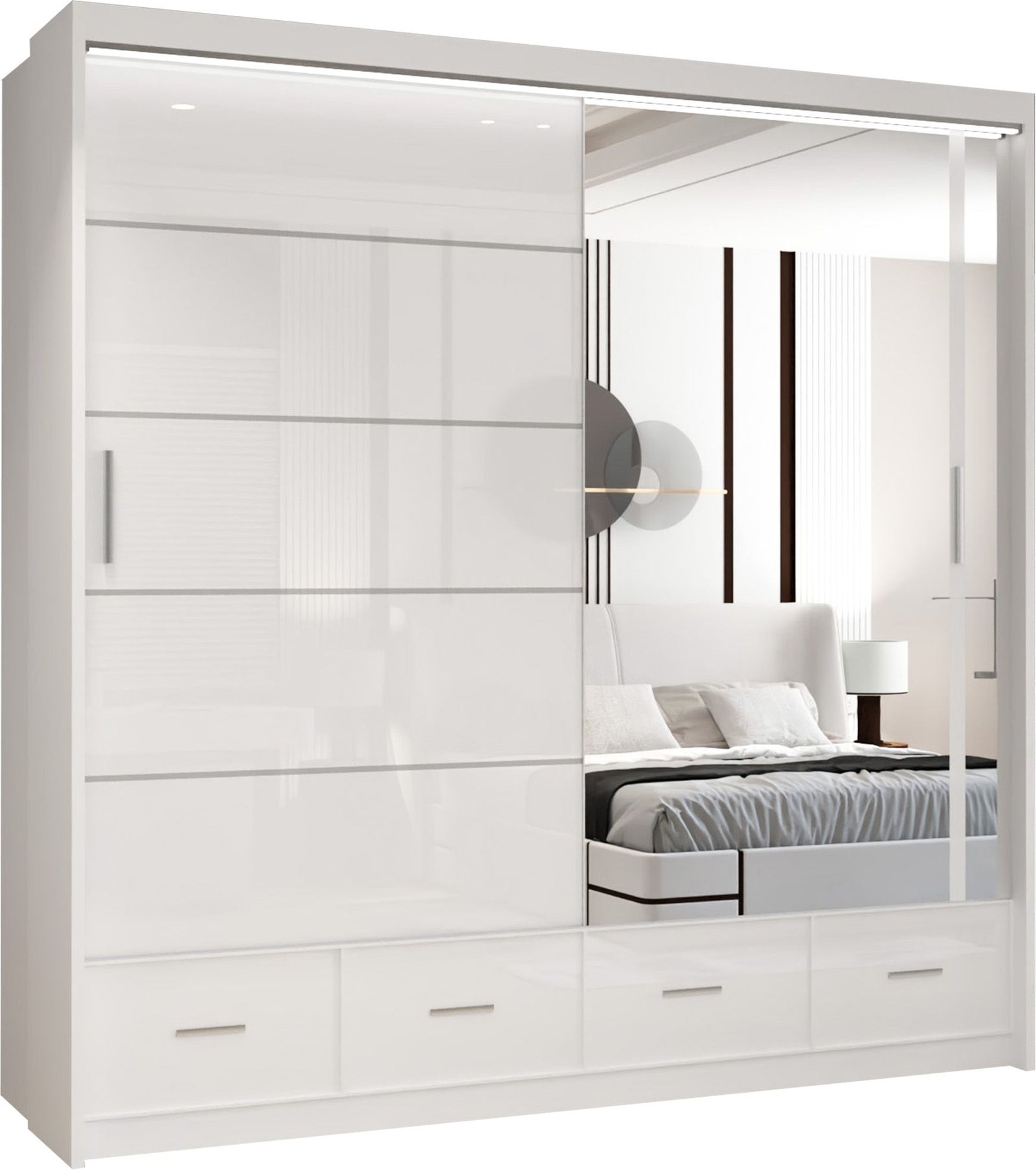 CHOICEWARDROBE Luxury High Gloss Sliding Wardrobe with LED Light W208cm x H220cm in White – image 2