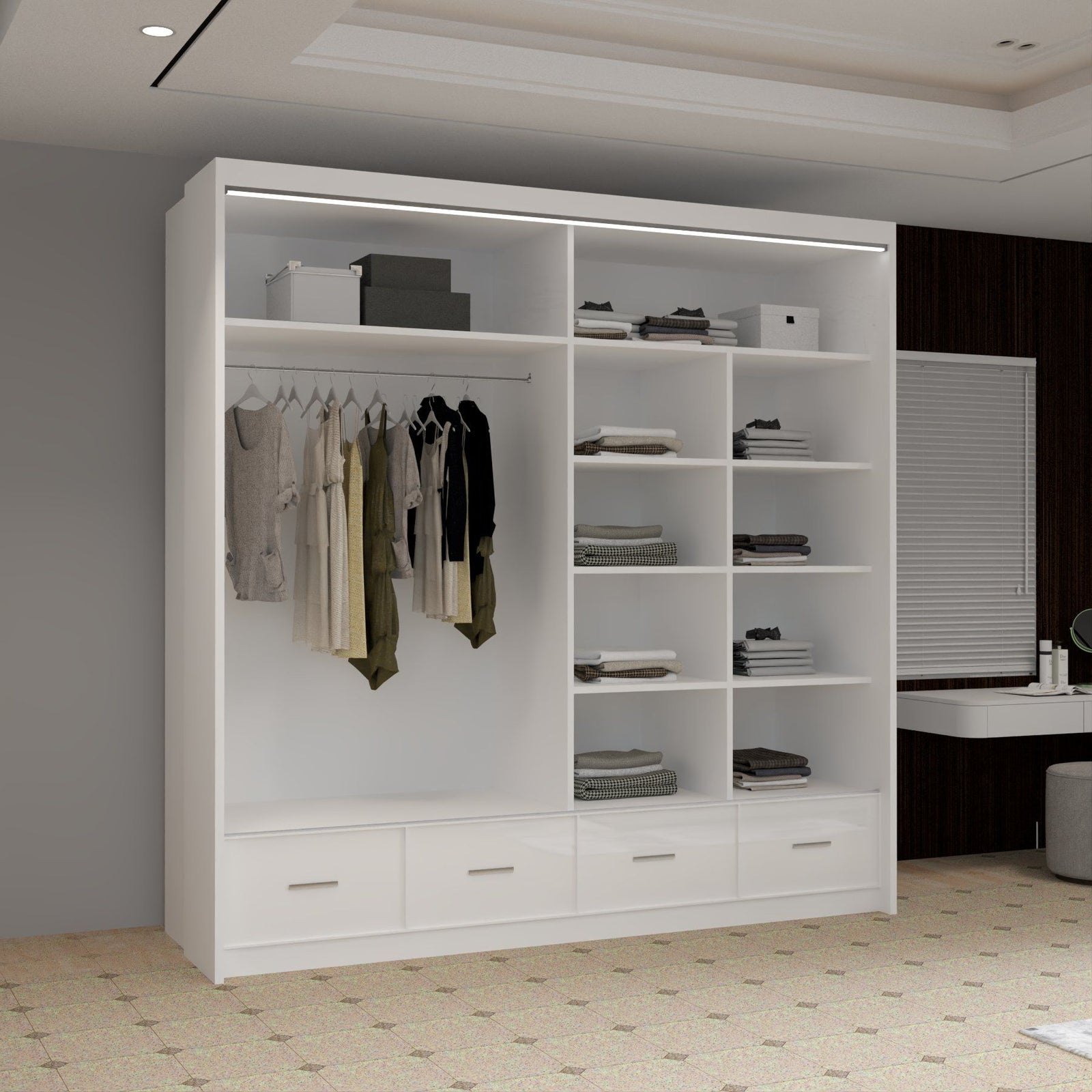 CHOICEWARDROBE Luxury High Gloss Sliding Wardrobe with LED Light W208cm x H220cm in White – image 4