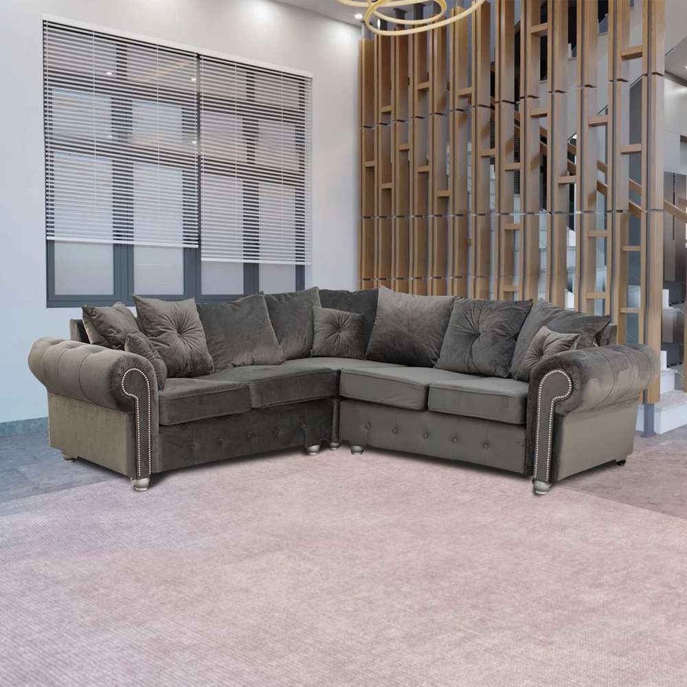 CHOICEWARDROBE Ashona Plus Velvet Corner & 3+2 Seated Sofa Set - Corner in Grey – image 1