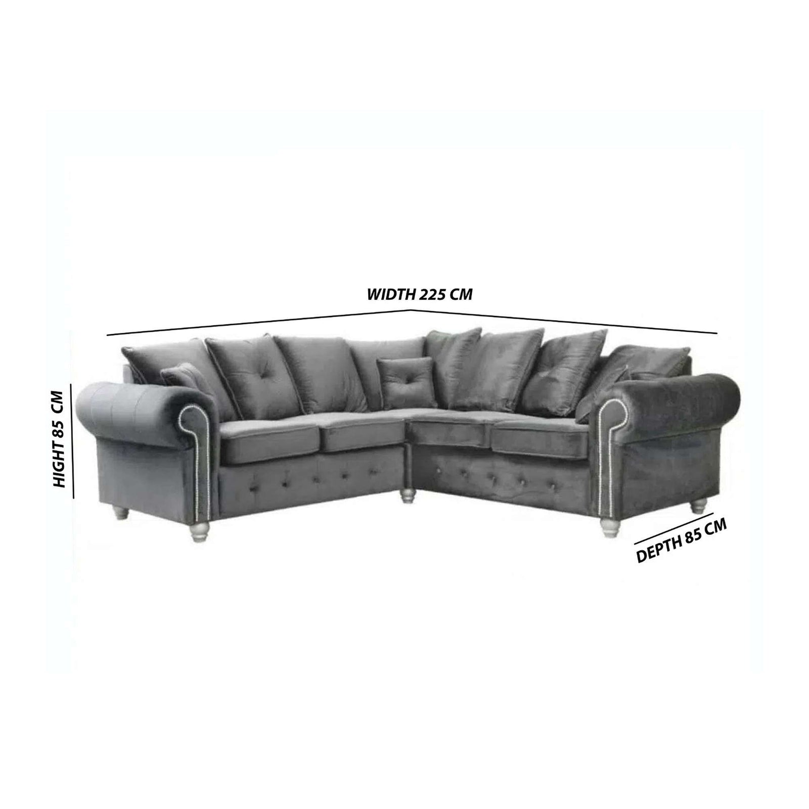 CHOICEWARDROBE Ashona Plus Velvet Corner & 3+2 Seated Sofa Set - Corner in Grey – image 2