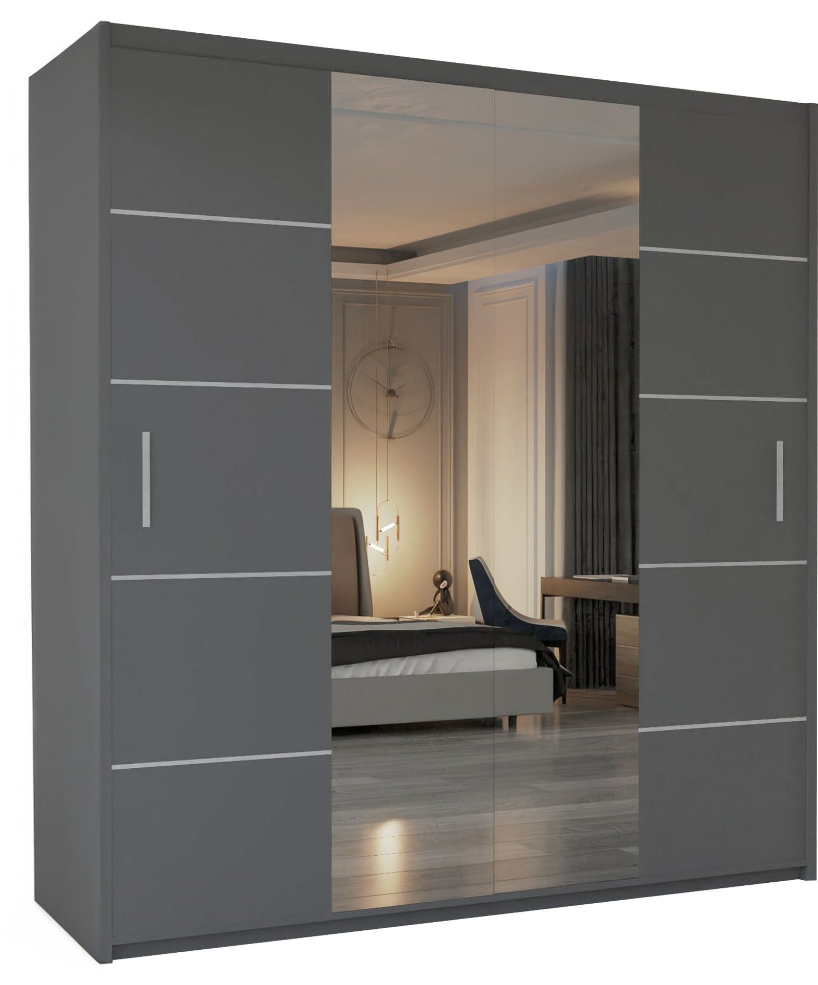 CHOICEWARDROBE Modern Sliding Wardrobe with LED Light W180cm x H217cm x D62cm in Grey – image 2