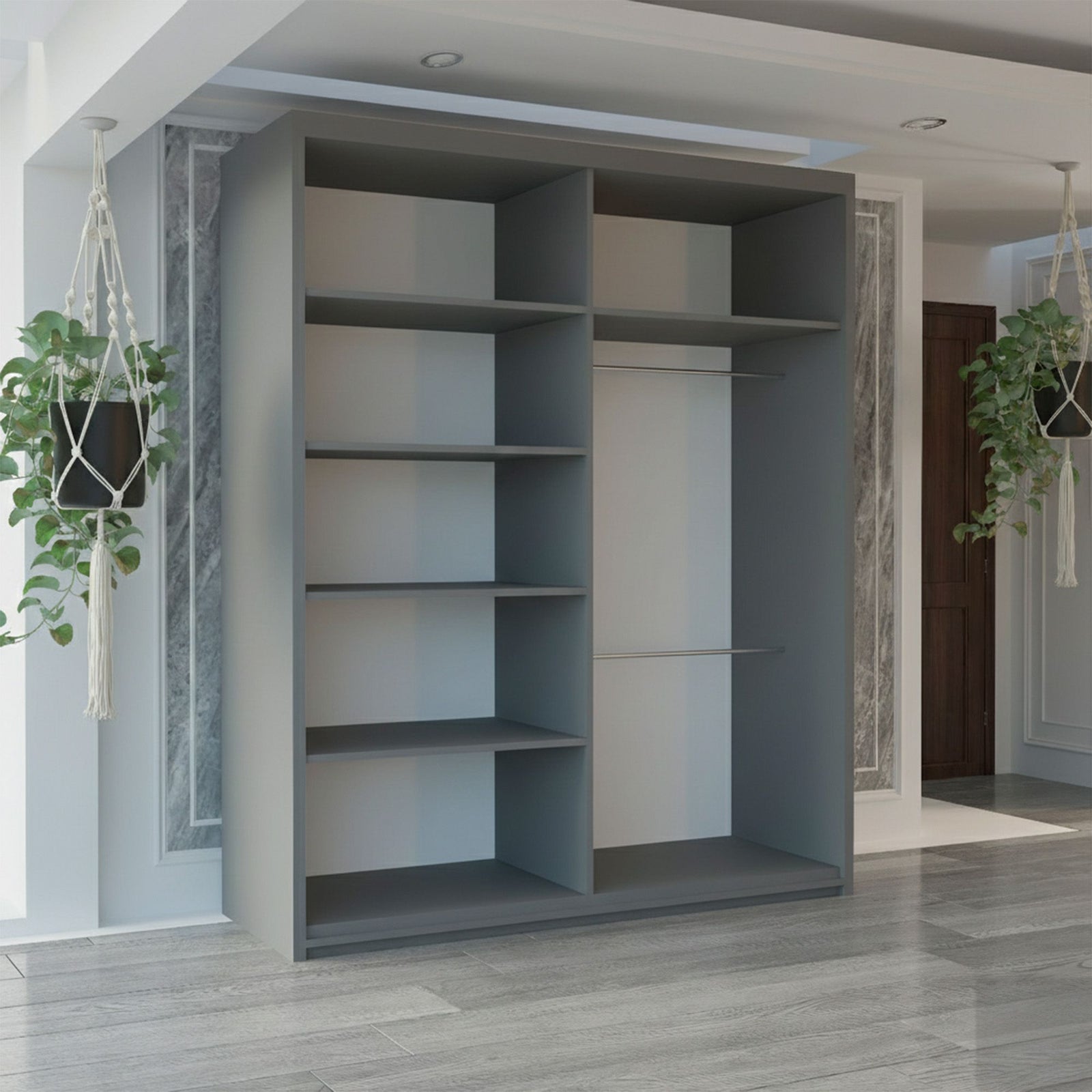 CHOICEWARDROBE Modern Sliding Wardrobe with LED Light W180cm x H217cm x D62cm in Grey – image 3
