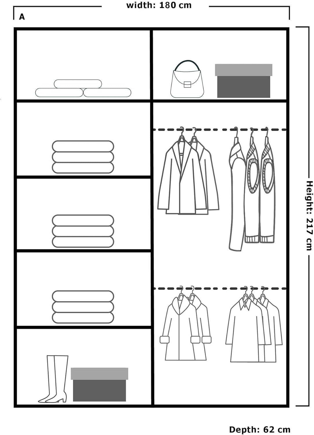 CHOICEWARDROBE Modern Sliding Wardrobe with LED Light W180cm x H217cm x D62cm in Grey – image 4