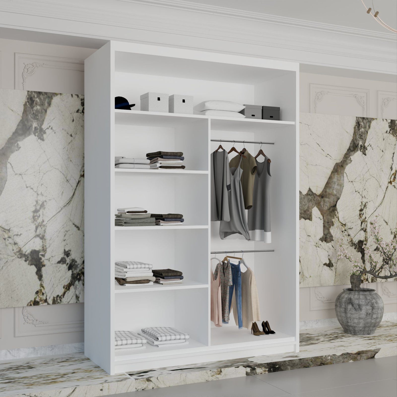 CHOICEWARDROBE Double Mirror Sliding Wardrobe With LED Light W120cm x H217cm x D62cm in White – image 2
