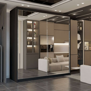 CHOICEWARDROBE Queen Double Full Mirror Sliding Door Wardrobe 200cm X 217cm in Black – image 1