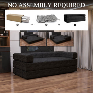 CHOICEWARDROBE Convertible Sofa Bed 3 Seater Sherpa Fabric Sofa in a Box in Black – image 1