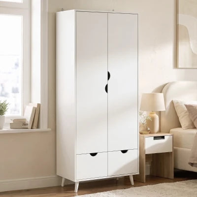 Livia 2 Door Wardrobe with 2 Drawers and Wood Legs – White