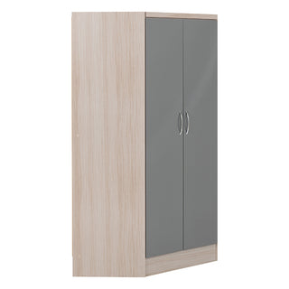 CHOICEWARDROBE Modara Grey High Gloss Corner Wardrobe – Light Oak Frame, Space-Saving Design – 143cm Wide