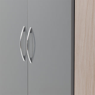 CHOICEWARDROBE Modara Grey High Gloss Corner Wardrobe – Light Oak Frame, Space-Saving Design – 143cm Wide