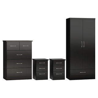 Mack Wooden Wardrobe With 2 Doors 1 Drawer Black Gloss Front