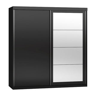 CHOICEWARDROBE Modora Black High Gloss 2 Door Sliding Wardrobe with Full-Length Mirror – Space-Saving Modern Storage