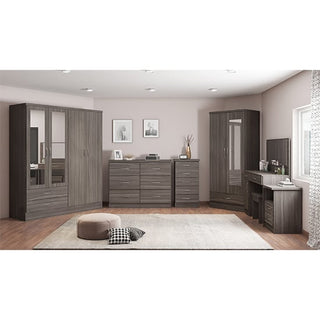 CHOICEWARDROBE Modara Black Wood Grain 4 Door Mirrored Wardrobe – Modern Bedroom Storage with Drawers & Hanging Rail