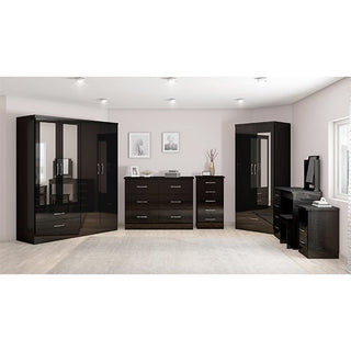 CHOICEWARDROBE Modara Black High Gloss 4 Door 2 Drawer Mirrored Wardrobe – Modern Bedroom Storage Unit