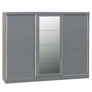 CHOICEWARDROBE Grey Gloss 3 Door Sliding Wardrobe with Mirror – 242.5cm Wide