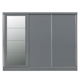 CHOICEWARDROBE Grey Gloss 3 Door Sliding Wardrobe with Mirror – 242.5cm Wide