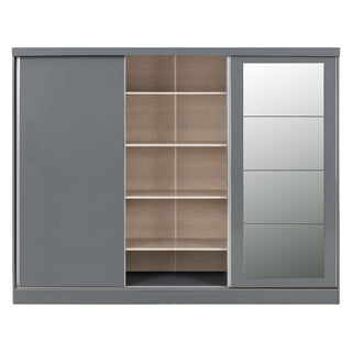 CHOICEWARDROBE Grey Gloss 3 Door Sliding Wardrobe with Mirror – 242.5cm Wide