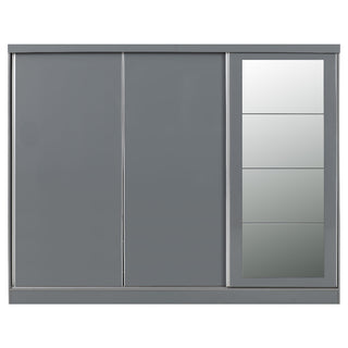CHOICEWARDROBE Grey Gloss 3 Door Sliding Wardrobe with Mirror – 242.5cm Wide