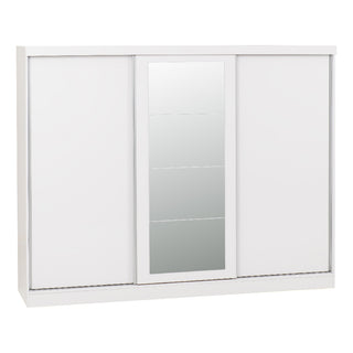 CHOICEWARDROBE Mack White Gloss 3 Door Sliding Wardrobe with Mirror – 242.5cm Wide