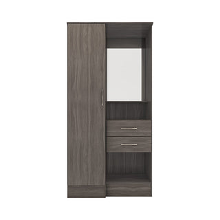 CHOICEWARDROBE Modara Grey Wood Grain Vanity Wardrobe – 1 Door, Mirror, 2 Drawers & Open Storage